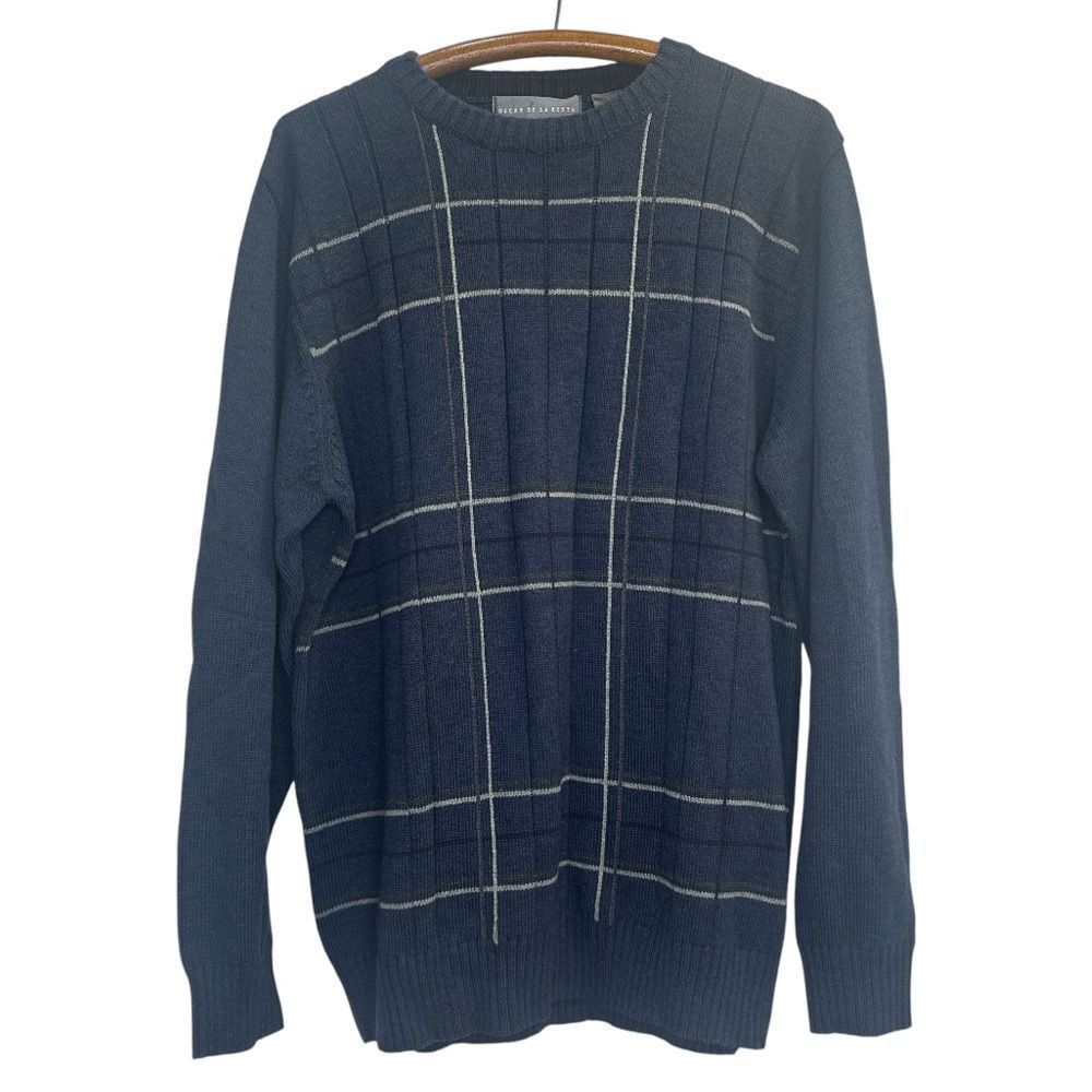 OSCAR DE LA RENTA Navy Plaid Sweater